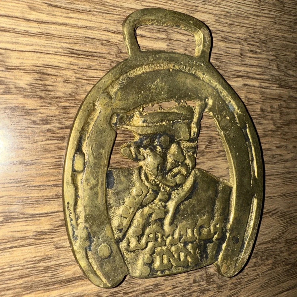 Vintage Brass Horse Harness Medallion Jamaica Inn Pirate Horseshoe